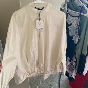 Zara cream oversized button down,snitched waist in front, flare back